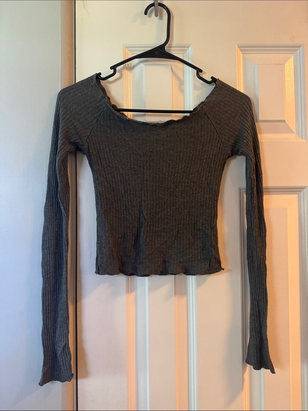 Brandy Melville Gray Ribbed Long-Sleeve Crop Top